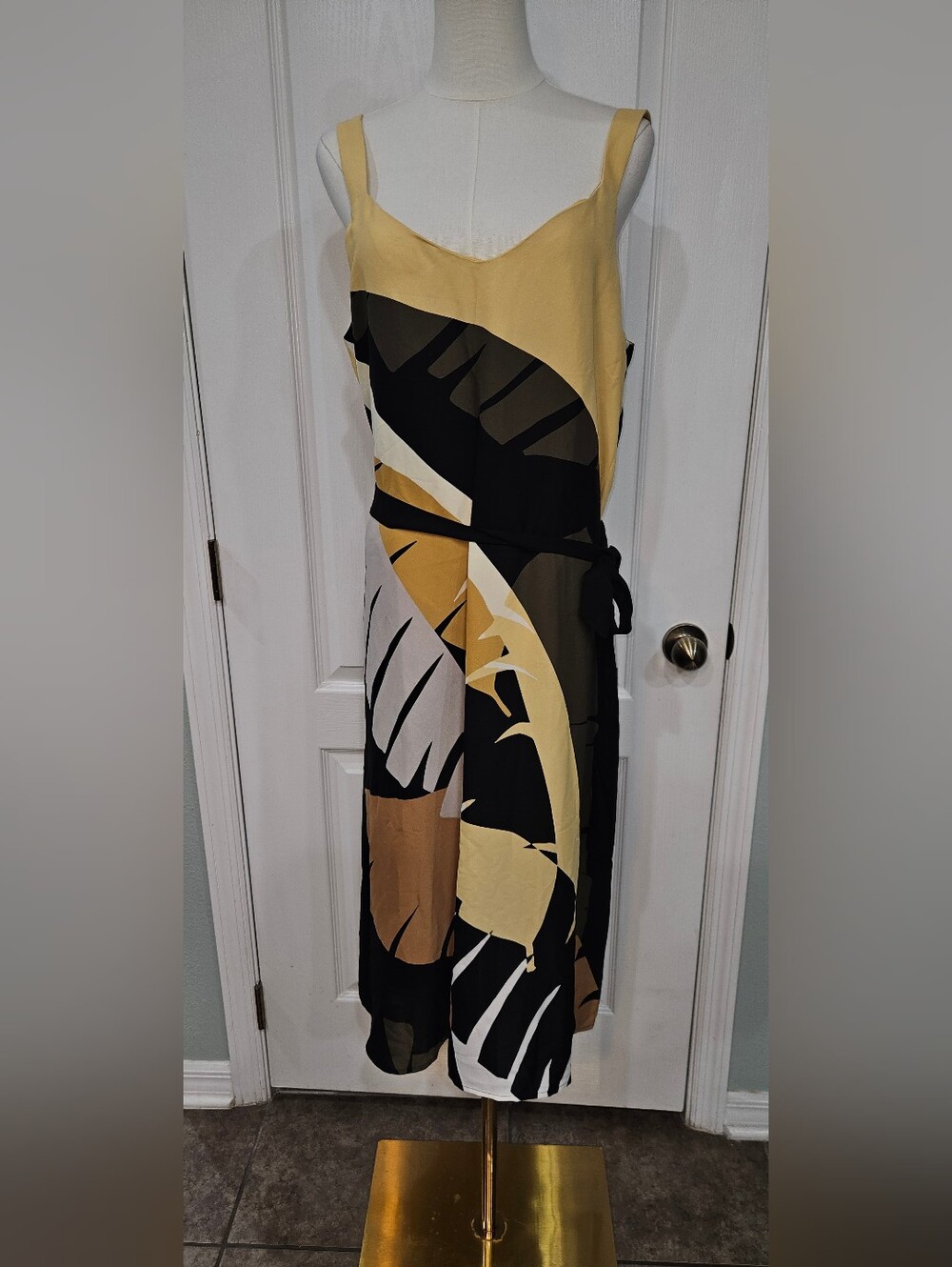 Worthington Abstract Maxi Dress in Yellow, Black and Cream